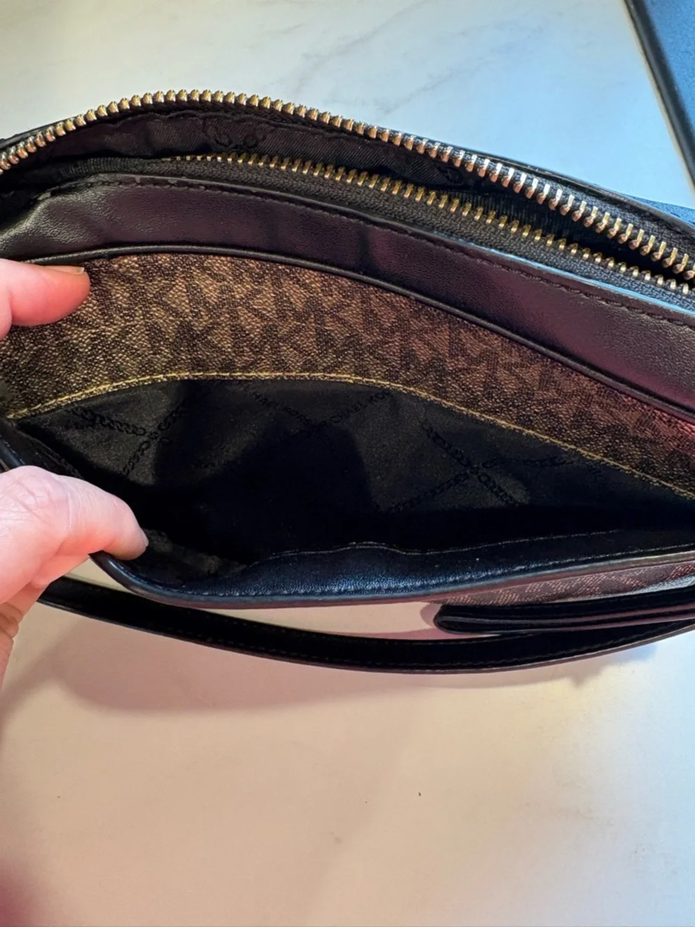 Michael Kors Brown/Gold and Black Signature MK Logo Crossbody Bag - Picture 7 of 12